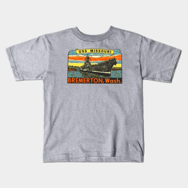 USS Missouri Kids T-Shirt by Midcenturydave